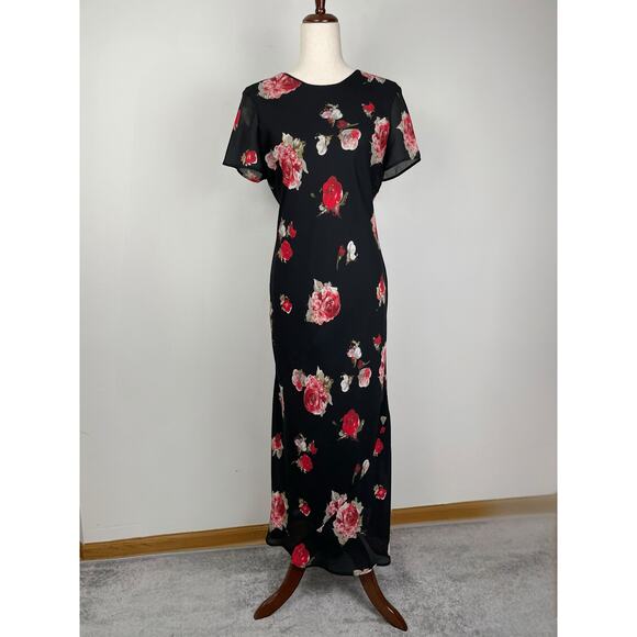 VTG 90s My Michelle Floral Maxi Dress Black Red Y2K Fairy Grunge Dark Romance - Picture 9 of 16